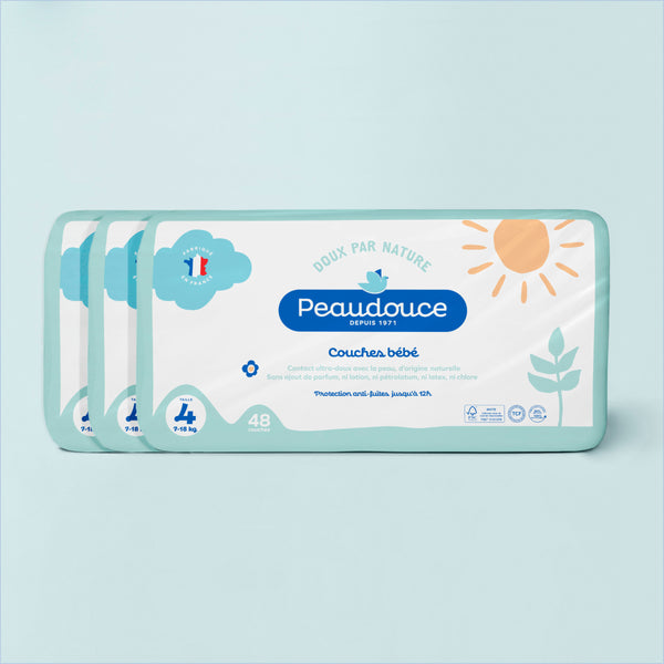 Couches PEAUDOUCE Taille 4 (7-18kg) - Pack 144 Couches Écologiques - Fabriqué En France