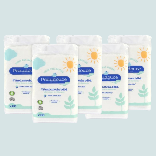 Lot de 5 maxi carrés de coton bio bébé